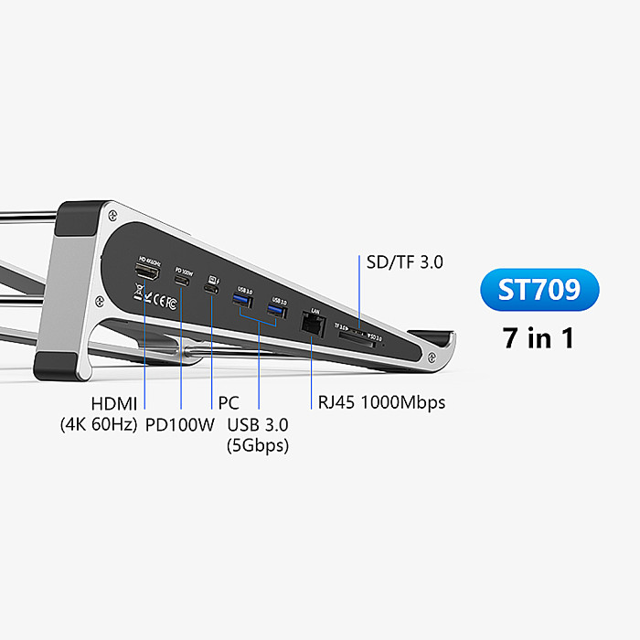 Blueendless Laptop Docking Station Stand Gigabit Ethernet Port USB 3.0 Hub Card Reader HDMI+DP
