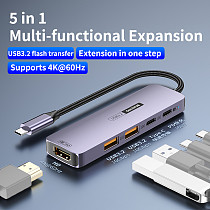 Docking Station Type-C 10Gbps to 4C1A PD Charging Hub USB 3.2 Extension Dock 4K@60Hz 5-in-1 PD140W / 10Gbps
