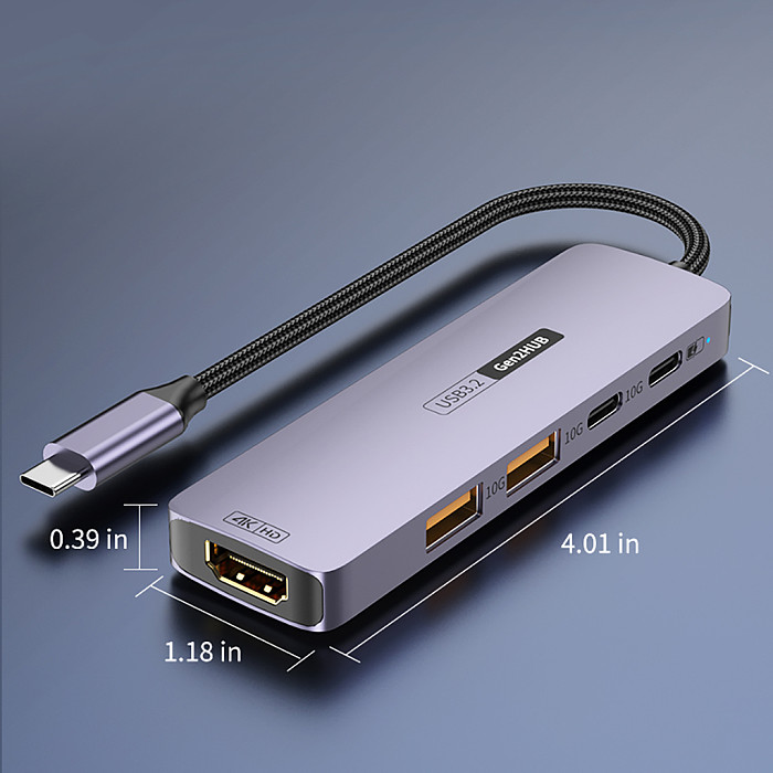 Docking Station Type-C 10Gbps to 4C1A PD Charging Hub USB 3.2 Extension Dock 4K@60Hz 5-in-1 PD140W / 10Gbps