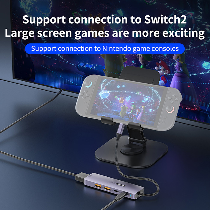 Docking Station Type-C 10Gbps to 4C1A PD Charging Hub USB 3.2 Extension Dock 4K@60Hz 5-in-1 PD140W / 10Gbps