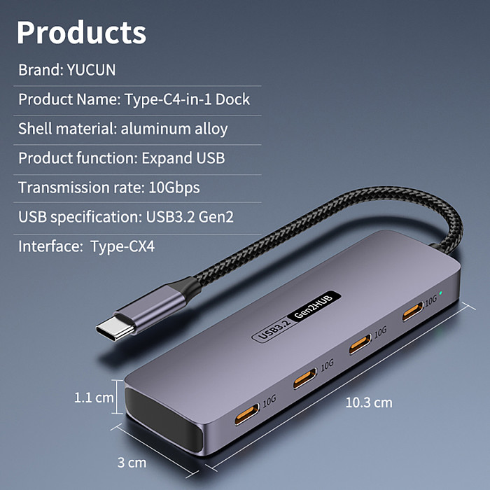 Type-C 10Gbps 4-Port Splitter Converter USB 3.2 Hub Docking Station For laptops tablets mobile phones