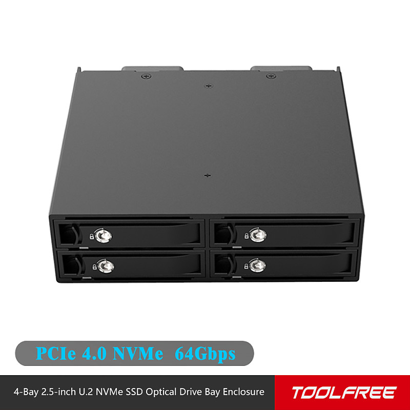 TOOLFREE 4-Bay 2.5  U.2/U.3 PCIe 4.0 64Gbps Optical Drive Bay Hard Drive Enclosure