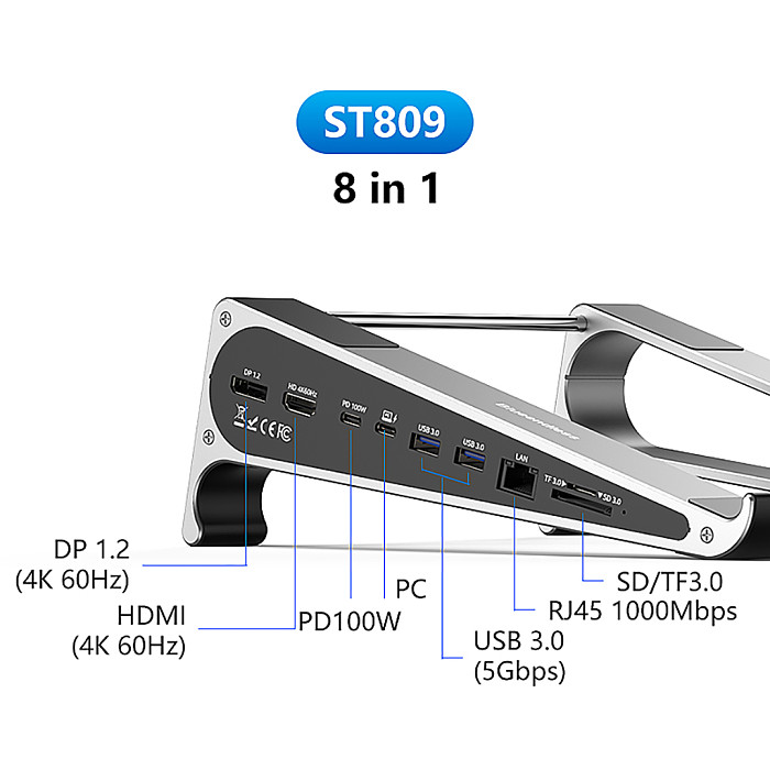 Blueendless Laptop Docking Station Stand Gigabit Ethernet Port USB 3.0 Hub Card Reader HDMI+DP