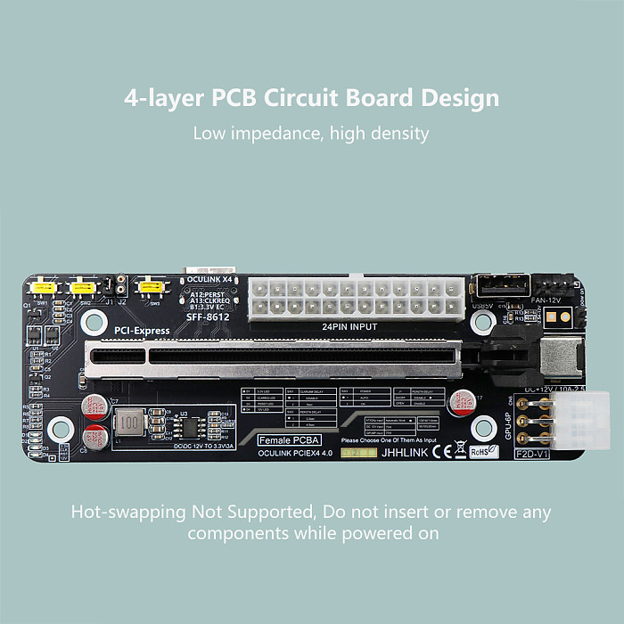 F2D Motherboard OCuLink Graphics Dock Development Board 64G SFF8612 to PCIE External Expansion Board 8611 Adapter Board