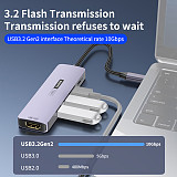Docking Station Type-C 10Gbps to 4C1A PD Charging Hub USB 3.2 Extension Dock 4K@60Hz 5-in-1 PD140W / 10Gbps