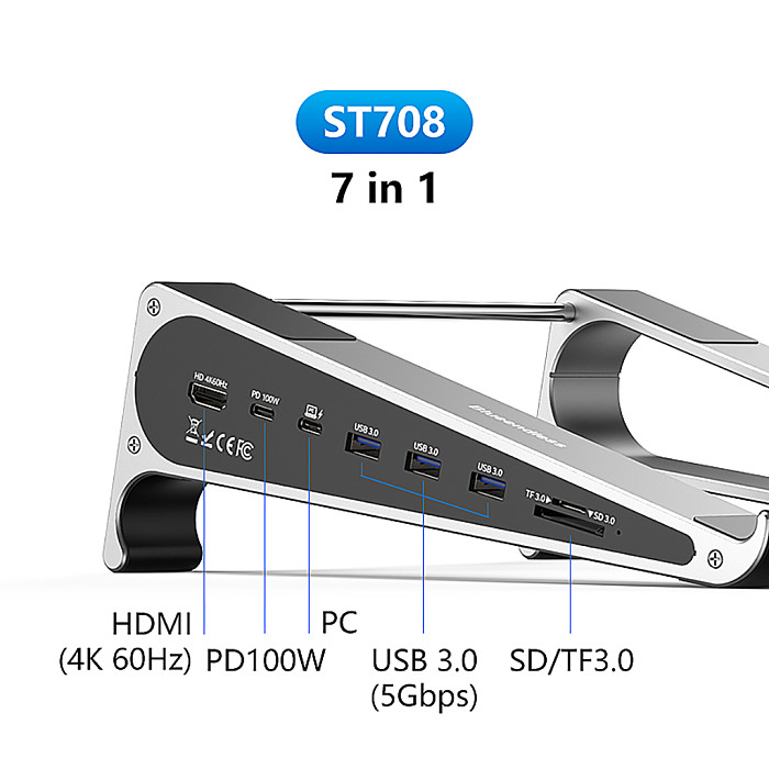 Blueendless Laptop Docking Station Stand Gigabit Ethernet Port USB 3.0 Hub Card Reader HDMI+DP