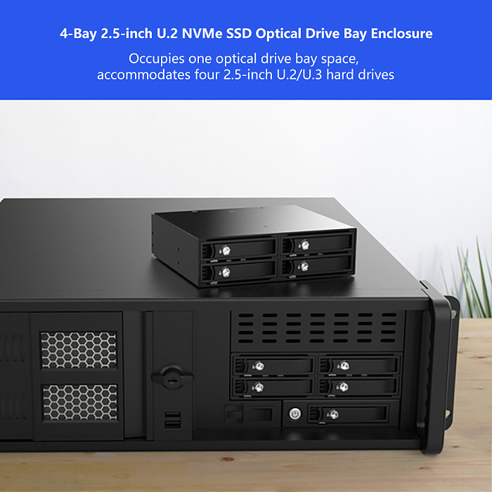 TOOLFREE 4-Bay 2.5  U.2/U.3 PCIe 4.0 64Gbps Optical Drive Bay Hard Drive Enclosure