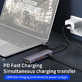 Docking Station Type-C 10Gbps to 4C1A PD Charging Hub USB 3.2 Extension Dock 4K@60Hz 5-in-1 PD140W / 10Gbps