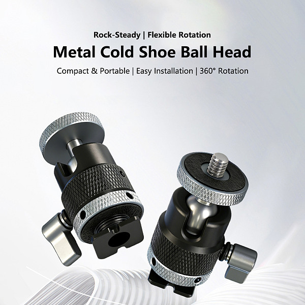 360° Rotating Metal Cold Shoe Ball Head Universal Photography Mount for Camera Monitor Phone & Tripod