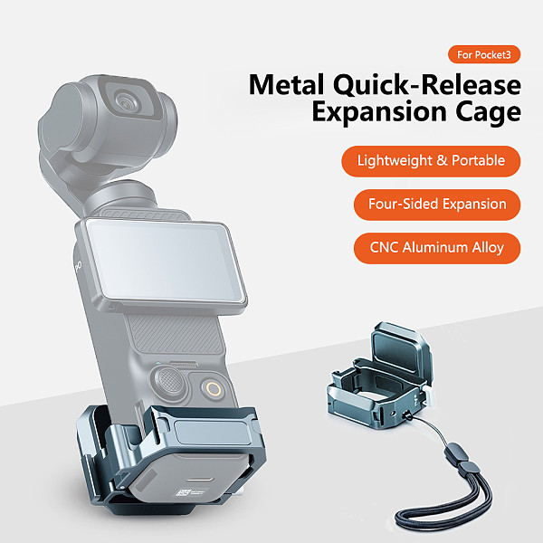 Aluminum Alloy Expansion Cage for DJI Pocket 3, Quick Release Backpack Mount & Adapter for OSMO Action Camera