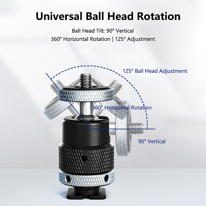 360° Rotating Metal Cold Shoe Ball Head Universal Photography Mount for Camera Monitor Phone & Tripod
