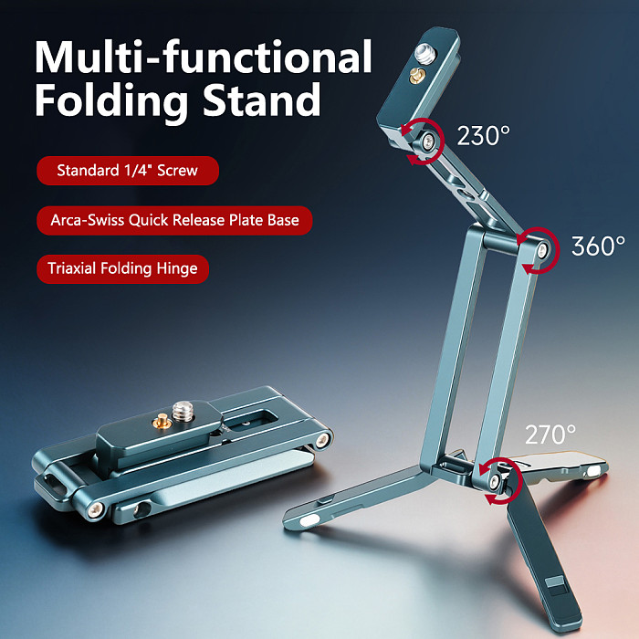 Multifunctional Foldable Mini Phone Holder Lightweight Portable 1/4 Inch Screw Thread Handheld Stand for Selfie Vlog Shooting
