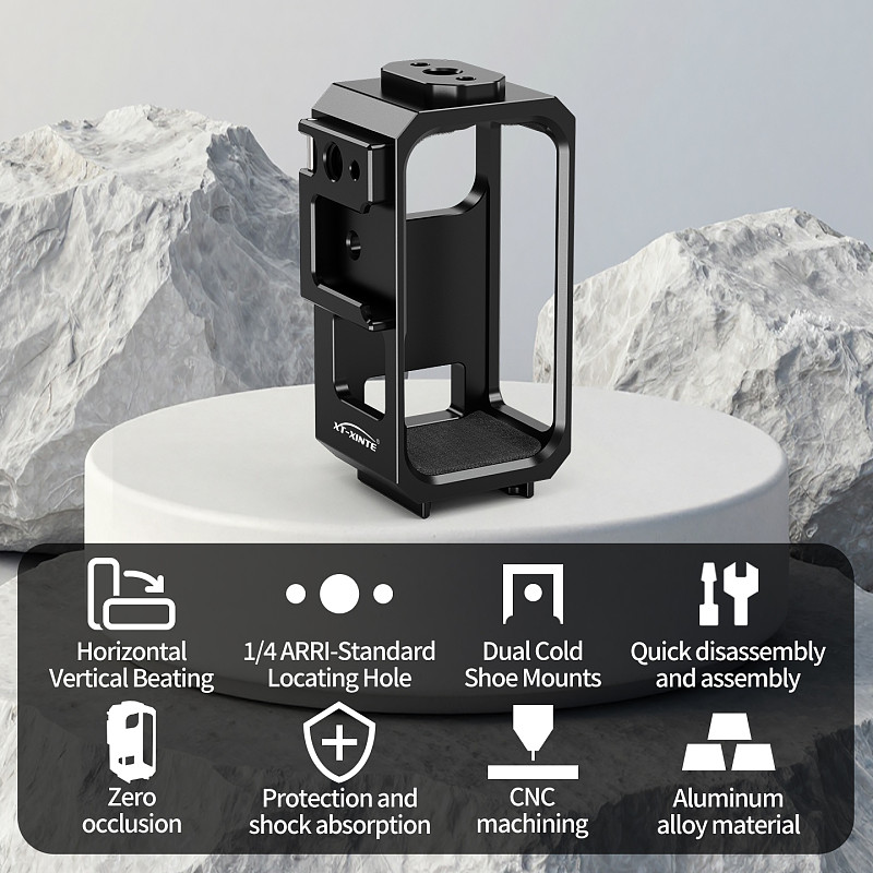 XT-XINTE Aluminum Alloy Metal Camera Cage for DJI Osmo Nano, Anti-Drop Protective Frame with Cold Shoe & 1/4  Mount, Horizontal Vertical Shooting Vlog Expansion Accessories