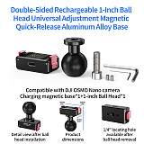 XT-XINTE Dual Magnetic Rechargeable Quick Release Base for DJI Osmo Nano Action Camera Extension Mount for Selfie Stick Tripod Cycling Accessories