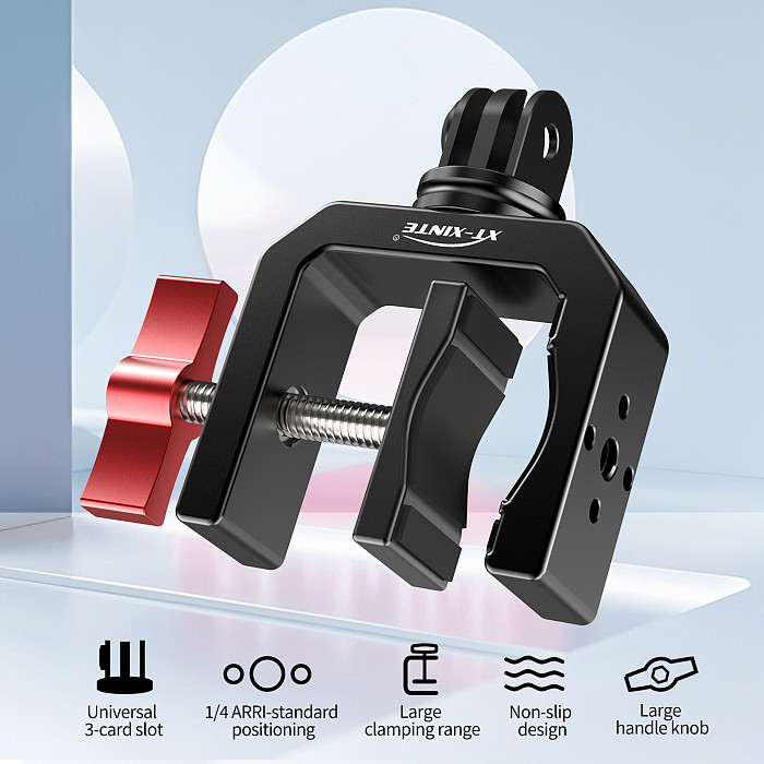 XT-XINTE C-Clamp with 360° Damping 3-Slot Adapter U-Shaped Photography Mount Magic Arm Extension Accessory for Action Camera Mounting & Expansion
