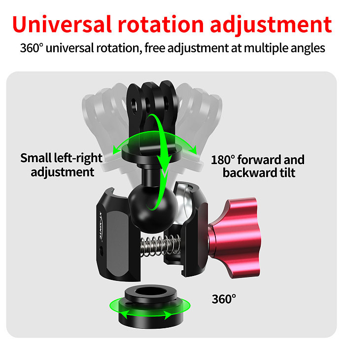 XT-XINTE Aluminum Alloy Ball Head Mount With 3-Slot Adapter Motorcycle Handlebar & Rearview Mirror Action Camera Bracket Extended Connection Mount