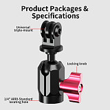 XT-XINTE Aluminum Alloy Ball Head Mount With 3-Slot Adapter Motorcycle Handlebar & Rearview Mirror Action Camera Bracket Extended Connection Mount