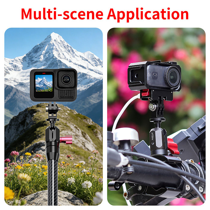 XT-XINTE Aluminum Alloy Ball Head Mount With 3-Slot Adapter Motorcycle Handlebar & Rearview Mirror Action Camera Bracket Extended Connection Mount