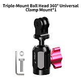 XT-XINTE Aluminum Alloy Ball Head Mount With 3-Slot Adapter Motorcycle Handlebar & Rearview Mirror Action Camera Bracket Extended Connection Mount