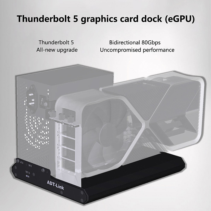ADT-Link Graphics Card Dock / External GPU Dock (eGPU Dock) for Thunderbolt 5 Full Aluminum Alloy Chassis PCIe 4.0 80Gbps