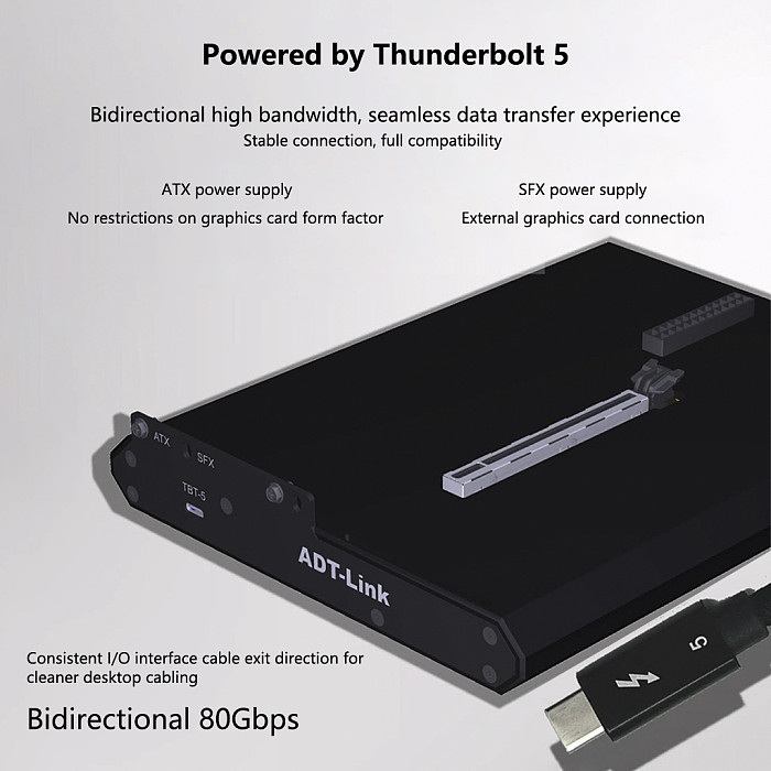 ADT-Link Graphics Card Dock / External GPU Dock (eGPU Dock) for Thunderbolt 5 Full Aluminum Alloy Chassis PCIe 4.0 80Gbps