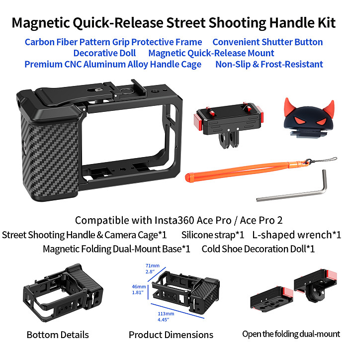 For DJI Action 5pro OSMO Action 3 Camera Cage Protective Case Cage w Cold shoe Arri Hole Quick Release Frame Action Camera Accessories