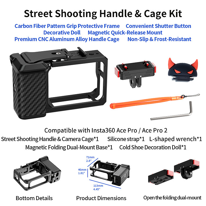 For DJI Action 5pro OSMO Action 3 Camera Cage Protective Case Cage w Cold shoe Arri Hole Quick Release Frame Action Camera Accessories