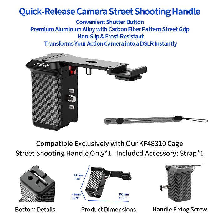 XT-XINTE Action Camera Street Shooting Handle Shutter Grip Compatible with DJI Action 5 Pro/4/3 Protective Cage