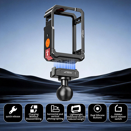 XT-XINTE Aluminum Alloy Magnetic Rabbit Cage Protective Frame with 1-inch Ball Head Quick Release Base for DJI Action 6 Action Camera Horizontal and Vertical Shooting