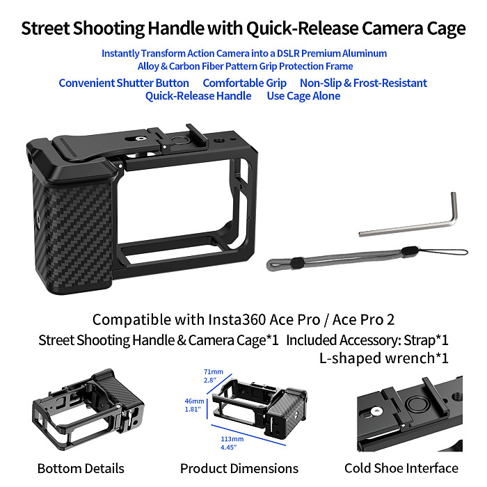 For DJI Action 5pro OSMO Action 3 Camera Cage Protective Case Cage w Cold shoe Arri Hole Quick Release Frame Action Camera Accessories