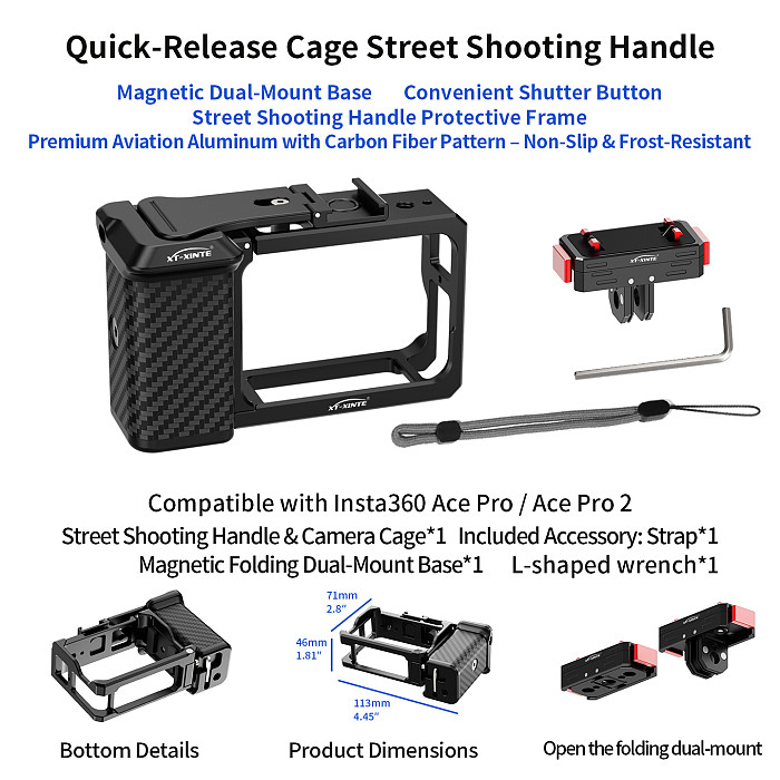Magnetic Camera Cage Protection Frame Aluminum Alloy Horizontal And Vertical Shooting 1/4 Arri Positioning Quick Mount For Insta360 Ace Pro2 Insta360 X5 X6 DSLR Camera
