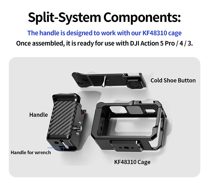 XT-XINTE Action Camera Street Shooting Handle Shutter Grip Compatible with DJI Action 5 Pro/4/3 Protective Cage