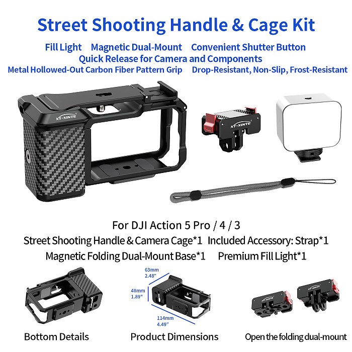 XT-XINTE Action Camera Street Shooting Handle Shutter Grip Compatible with DJI Action 5 Pro/4/3 Protective Cage