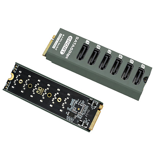 M.2 M-KEY PCI-E 3.0 to SATA 3.0 6Gbps 6-Port NAS Expansion Card Aluminum Alloy Case with ASM1166 Chip PCIe Gen3x2 Adapter Card