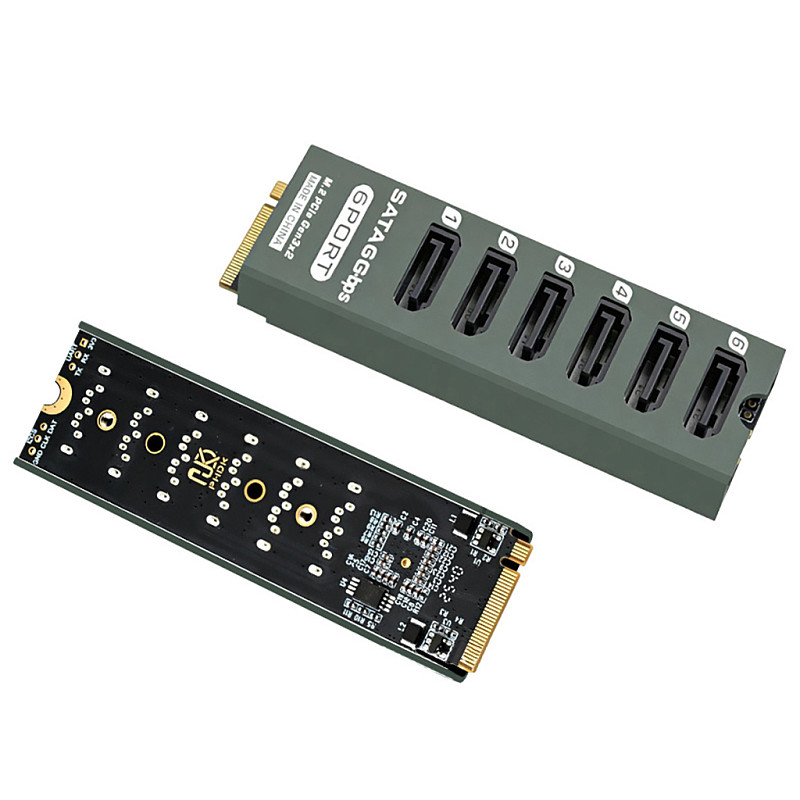 M.2 M-KEY PCI-E 3.0 to SATA 3.0 6Gbps 6-Port NAS Expansion Card Aluminum Alloy Case with ASM1166 Chip PCIe Gen3x2 Adapter Card