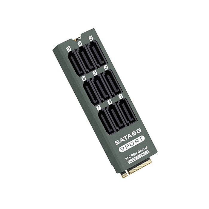 Aluminum Alloy Case M.2 MKEY PCI-E3.0 to SATA3.0 6Gbps 6/8/9 Ports NAS Expansion Card with ASM1166 Chip PCIe Gen3x2 Adapter Card
