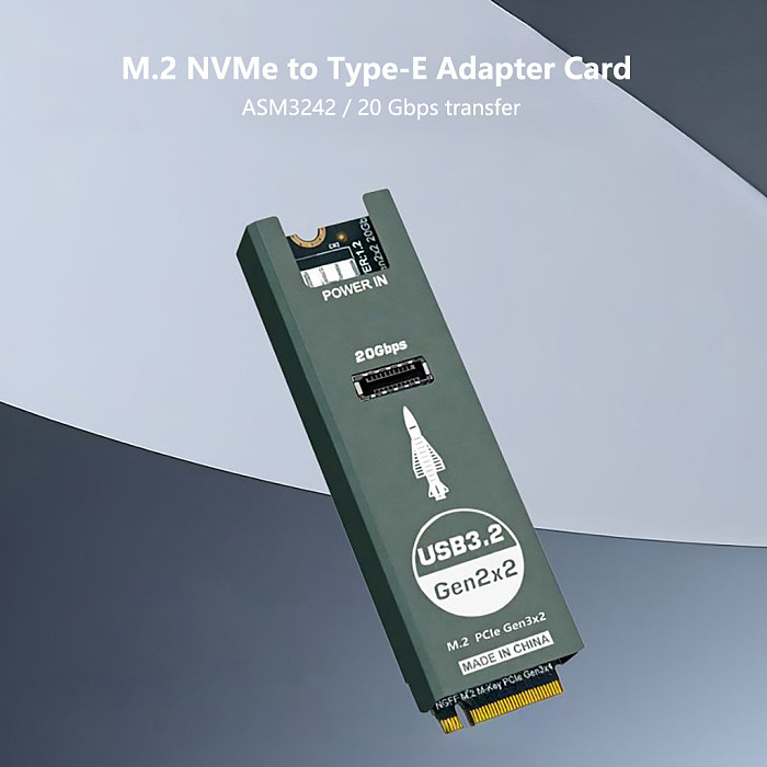 For M.2 MKEY NVME to Front-Panel USB 3.2 Gen2x2 20Gbps Type-C & Type-E Expansion Card Aluminum Alloy Shell M.2 PCIe Adapter Card