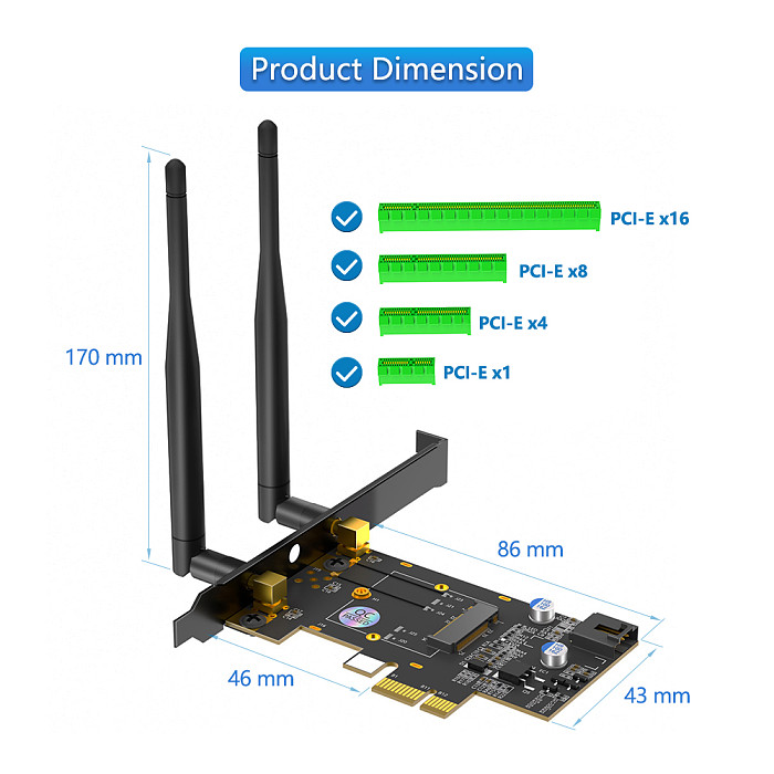 PCIe X1 to M.2 WiFi Bluetooth-compatible  Adapter With Heatsink - Supports A+E Key M.2 Modules, Dual-Band 2.4GHz/5GHz | Desktop Wireless Upgrade Solution
