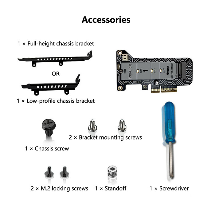 Full Speed PCIe 5.0 x4 to M.2 NVMe Adapter Card with LED Indicator Support 2230/2242/2260/2280 M-Key SSD PCI-E5.0 Expansion Card