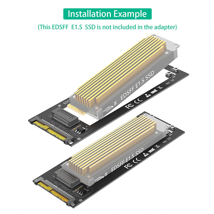 U.2 SFF-8639 to NVMe Ruler 1U GEN-Z EDSFF Short SSD E1.S Carrier Adapter for 9.5mm/15mm/25mm E1.s DC P4511 Series EDSFF NVMe SSD