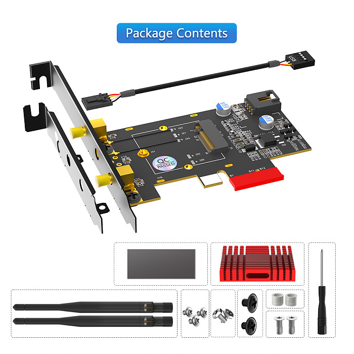 PCIe X1 to M.2 WiFi Bluetooth-compatible  Adapter With Heatsink - Supports A+E Key M.2 Modules, Dual-Band 2.4GHz/5GHz | Desktop Wireless Upgrade Solution