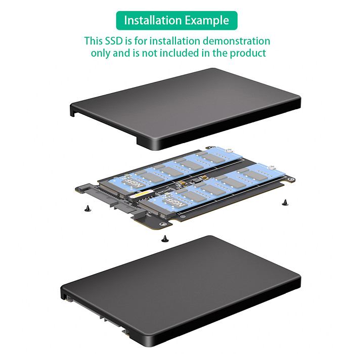 Dual  NGFF M.2 B Key  SSD to 2.5  SATA III With Black Plastic Enclosure
