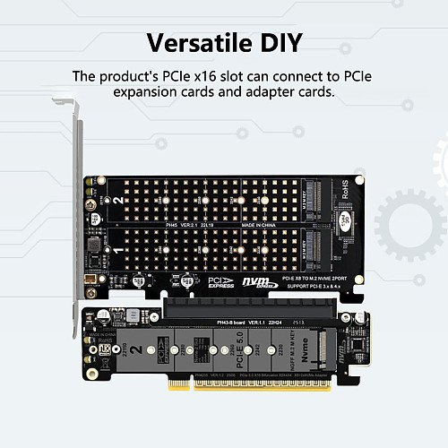 PCIe 5.0 8+4+4 Lane Splitter Expansion Card, Quad M.2 NVMe VROC Hyper Ultra Adapter