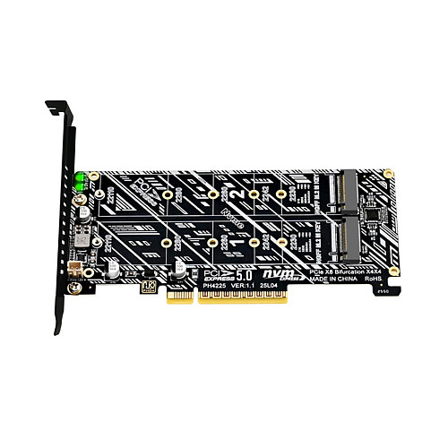 PCIe x8 PCIe 5.0 Dual-Bay NVMe M.2 M-Key RAID Array Expansion Card, Motherboard PCIe Splitter Card