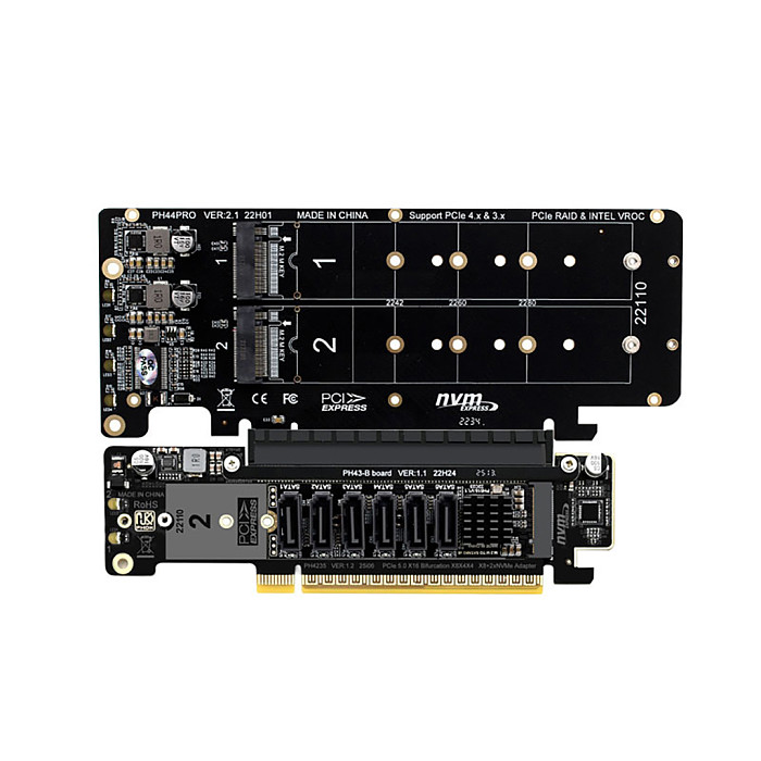 PCIe 5.0 8+4+4 Lane Splitter Expansion Card, Quad M.2 NVMe VROC Hyper Ultra Adapter