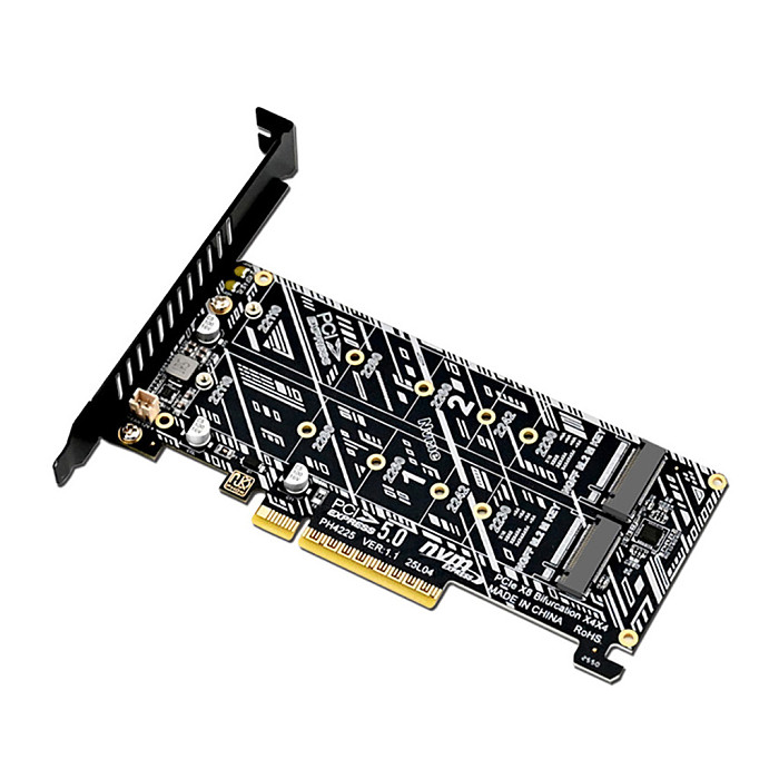 PCIe x8 PCIe 5.0 Dual-Bay NVMe M.2 M-Key RAID Array Expansion Card, Motherboard PCIe Splitter Card