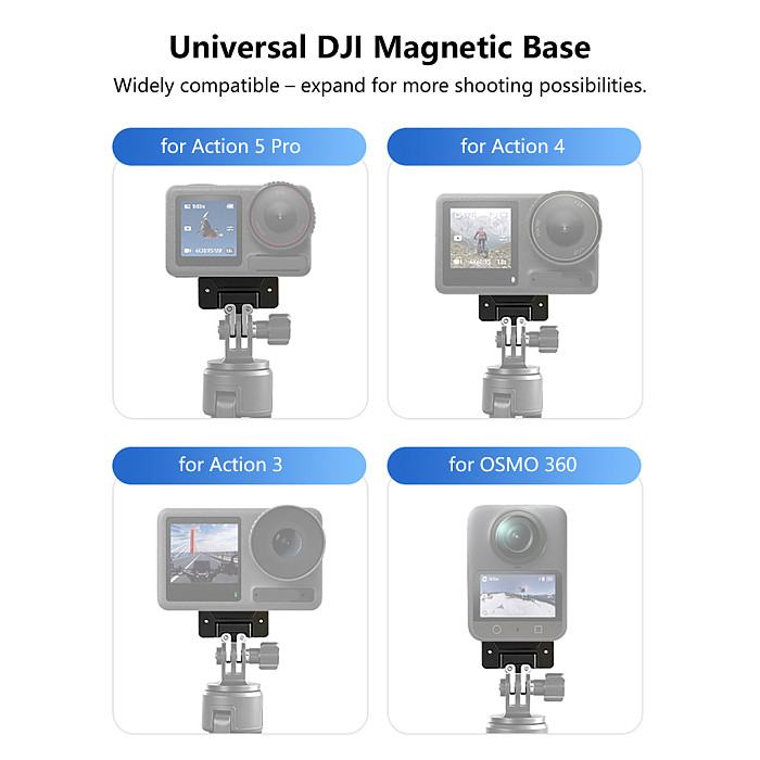 360° Rotable Magnetic Quick-Release Adapter Base Tripod Mount For DJI Action 6 / 5 Pro / 4 / 3 Action Camera