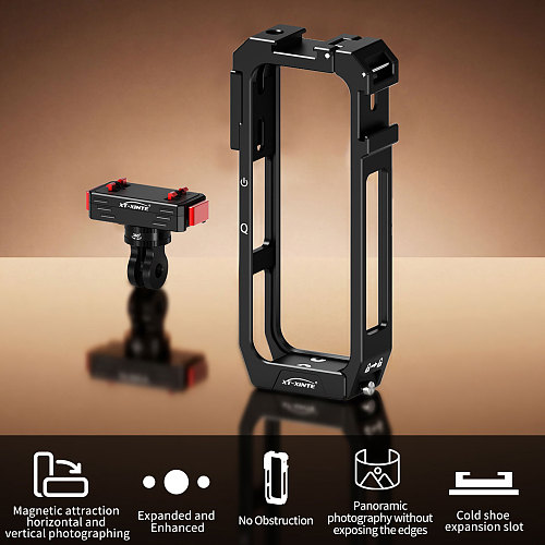 XT-XINTE Aluminum Alloy Magnetic Quick Release Protective Cage with Damping Rotatable Dual Clip Mount for Insta360 X4 Air Horizontal Vertical Shooting Multi-Function Expansion Frame