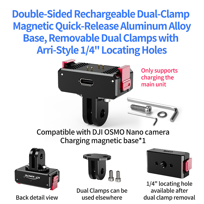 XT-XINTE Metal Cage with Detachable 1  Ball Head Magnetic Charging Quick Release Mount for DJI OSMO Nano Camera