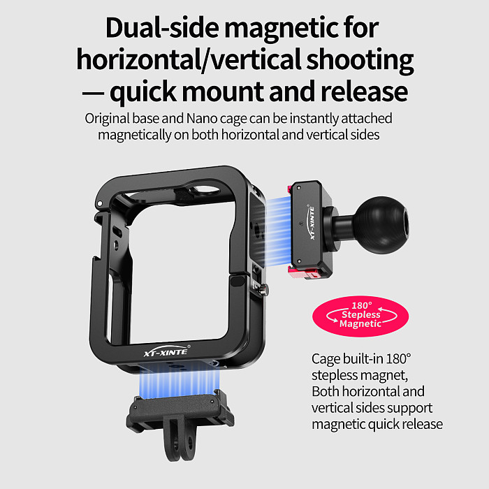 XT-XINTE Metal Cage with Detachable 1  Ball Head Magnetic Charging Quick Release Mount for DJI OSMO Nano Camera